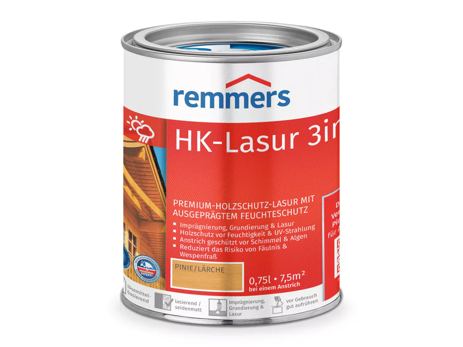 Remmers HK-Lasur 3in1 Die Lösemittelbasierte Premium Holzschutz Lasur 0,75L / 2,5L / 5L-MM Farben