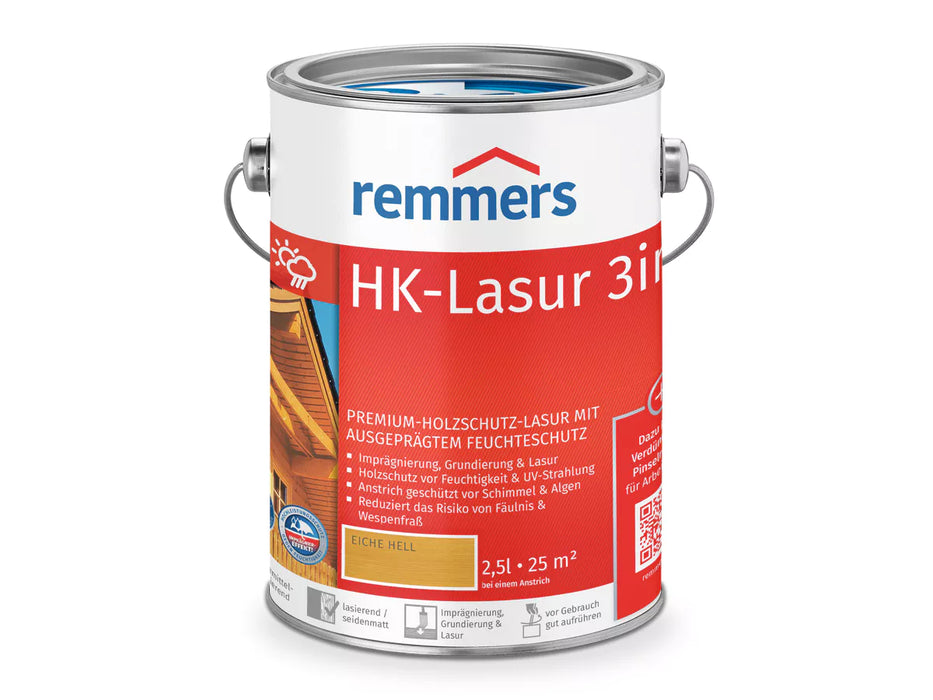Remmers HK-Lasur 3in1 Die Lösemittelbasierte Premium Holzschutz Lasur 0,75L / 2,5L / 5L-MM Farben